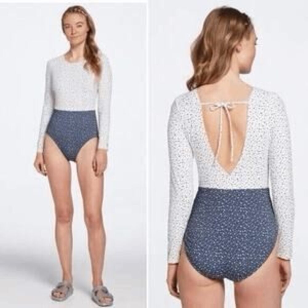 Calia Swimsuit Freckle Slate Long Sleeve One Piece Size 14 NWT B